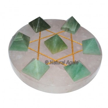 7 Green Aventurine Pyramids with Rose Quartz David