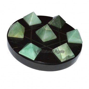 7 Green Aventurine Pyramids with Balack David Star