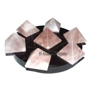 7 Rose Quartz Pyramids with Black Agate David Star