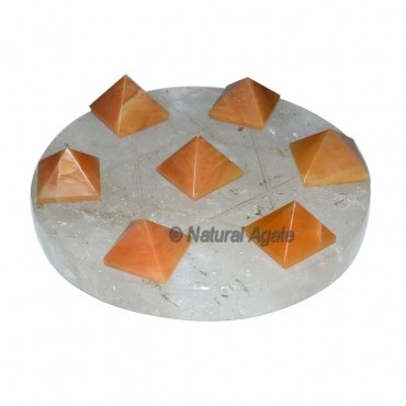 7 Golden Quartz Pyramids with Crystal Quartz David