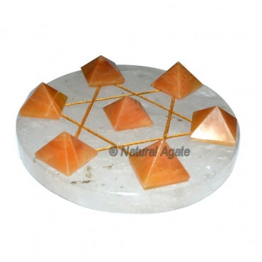 7 Golden Quartz Pyramids with Crystal Quartz David