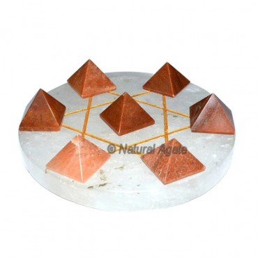 7 Peach Aventurine Pyramids with Crystal Quartz Da