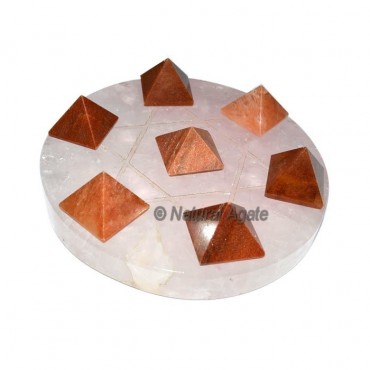 7 Peach Aventurine Pyramids with Rose Quartz David