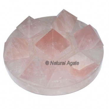 7 Rose Quartz Pyramids with Rose Quartz Base