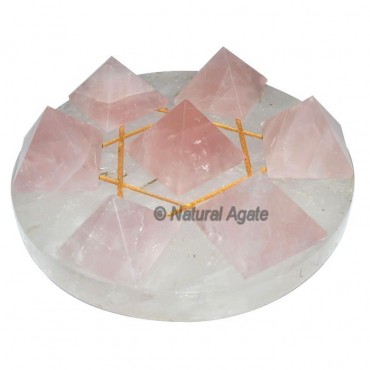 Rose Quartz 7 Pyramids with Crystal David Star Bas