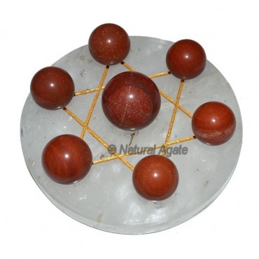 7 Red Jasper Ball with Crystal Gold David Star Bas