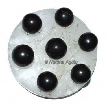 7 Black Agate Ball with Crystal David Star Base