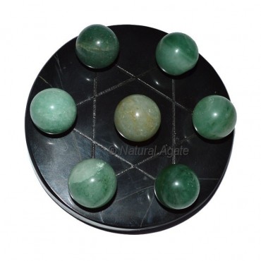 7 Green Aventurine Ball with  Black David Star Bas