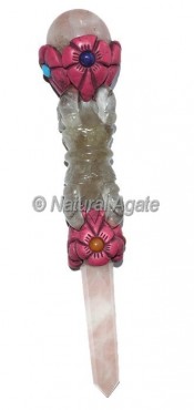 Crystal Quartz With Rose Quartz  Dorje Tibetan Wand