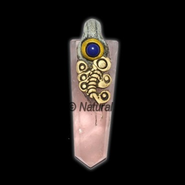 Rose Quartz Flat Pencil Tibetan Pendants