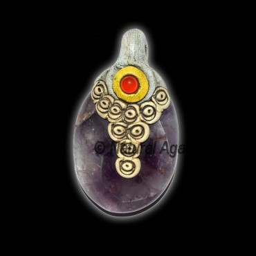 Amethsyt Oval Tibetan Pendants