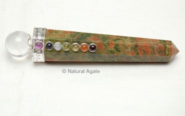 Unakite Point Chakra Wands