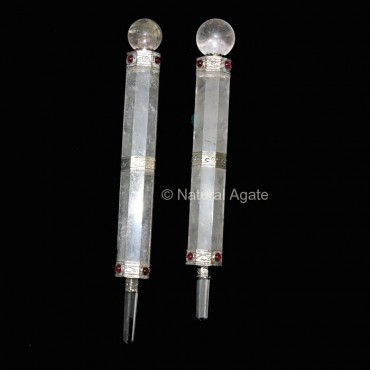 Crystal Quartz Plane Wands with Garnet