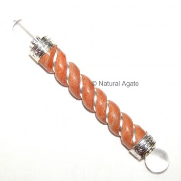 Peach aventurine Carved Wands with Metal