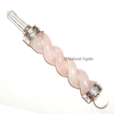 Rose Quartz Carved Wands With metal