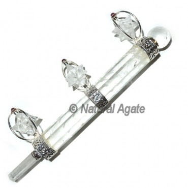 Crystal Quartz Wands with 3 Merkaba Star