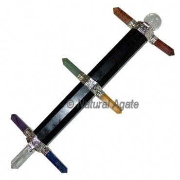 Black Tourmaline Wands with 7 chakra pencil Point