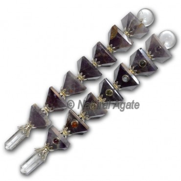 Amethyst Pyramids with 7 chakra cabs wands