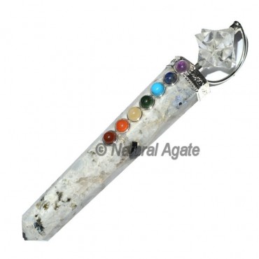 Rainbow Moon Stone Chakra Wands with Merkaba Star