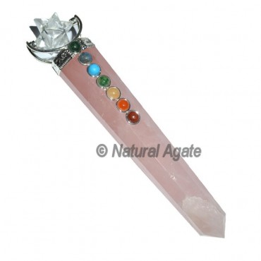 Rose Quartz  Chakra Wands with Merkaba Star