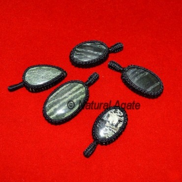 Green Banded Wrap Oval Pendants