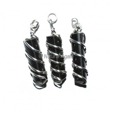 Black Tourmaline Pencil Wrap Pendants