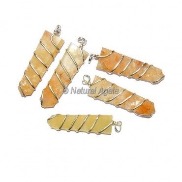 Golden Quartz Flat Pencil Wrap Pendants