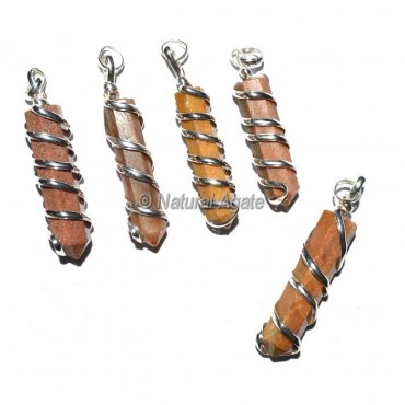 Peach Aventurine Pencil Wrap Pendants