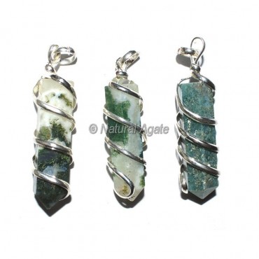 Moss Agate Pencil Wrap Pendants