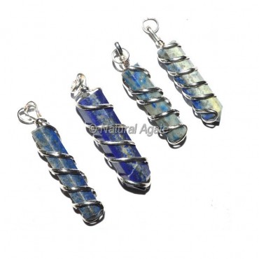 Lapis Lazuli Pencil Wrap Pendants