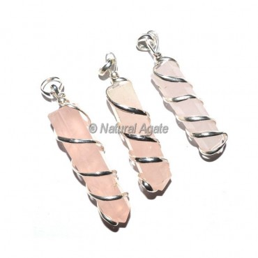 Rose Quartz Pencil Wrap Pendants