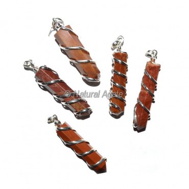 Red Jasper Pencil Wrap Pendants