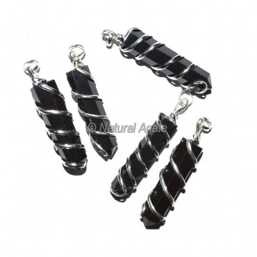 Black Agate Pencil Wrap Pendants