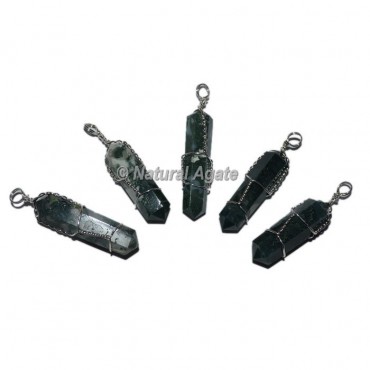 Moss Agate Double Terminated Wire Wrap Pendants