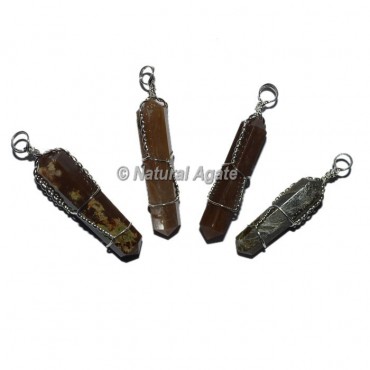 Brown Jasper Double Terminated Wire Wrap Pendants