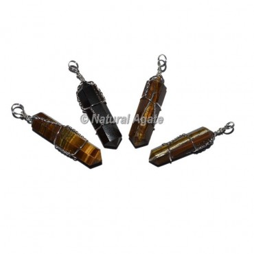 Tiger Eye Double Terminated Wire Wrap Pendants