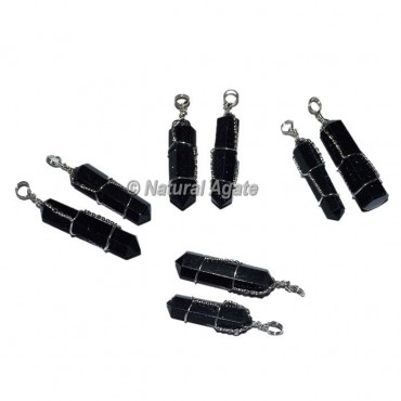 Black Tourmaline Double Terminated Wire Wrap Pendants