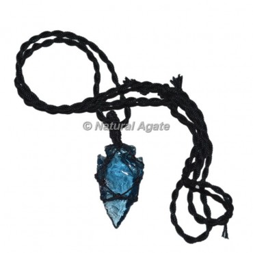 Ocean Blue Glass Arrowhead Wire Wrap Pendants