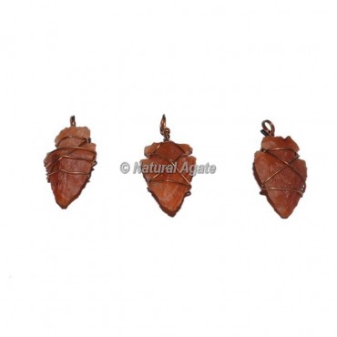 Peach Aventurine Arrowhead Double Terminated Wire Wrap Pendants