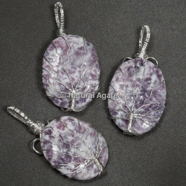 Lepidolite  Natural Wire Wrap Oval Pendants