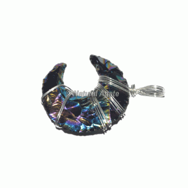 Black Obsidian Moon Natural Wire Wrap Pendants