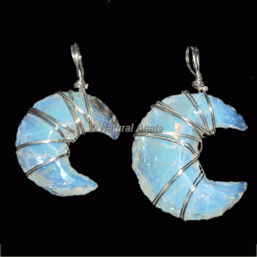 Opal Moon Natural Wire Wrap Pendants