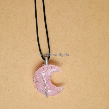 Rose Quartz Wire Wrap  Moon Pendants