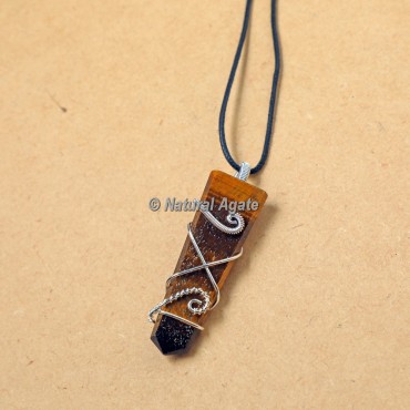 Tiger Eye Wire Wrap Flat Pencil Pendants