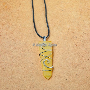 Yellow Aventurine Wire Wrap Flat Pencil Pendants