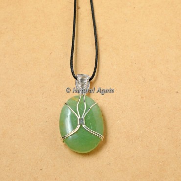 Green Aventurine Wire Wrap Oval Pendants