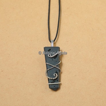 Black Touramline Wire Wrap Flat Pencil Pendants