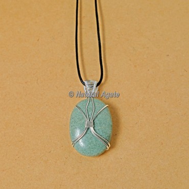 Grey Aventurine Wire Wrap Oval Pendants