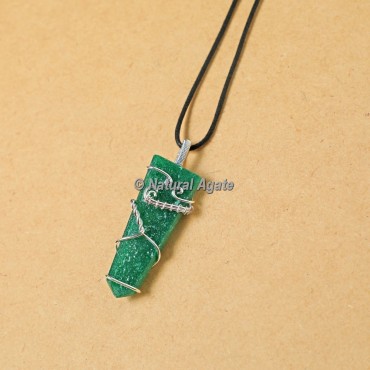 Green Aventurine Wire Wrap Flat Pencil Pendants