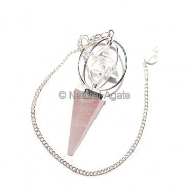 Rose Quartz Faceted Pendulums with Merkaba Star